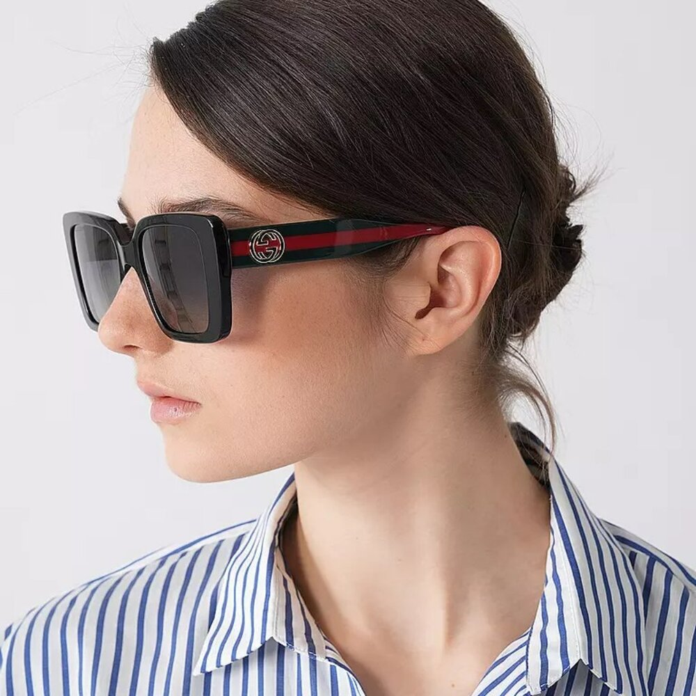 Gucci GG1861S Sunglasses – Black & Green Square Frame with Grey Lenses | Model 0 - Picture 12 of 12